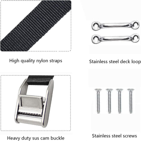 Battery Tie Down Straps for Boats, Stainless Steel Cam Buckle Straps, Cooler Tie Down Kit with Brackets and Screws