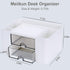 Plastic Pen Organizer, Multifunctional Desk Organizer with 2 Drawers, 4 Compartments & a Top Tray, Pencil Holder Desktop Organizers and Accessories for Office, 7.7" x 5.5" x 3.9" (White) by Meiikun