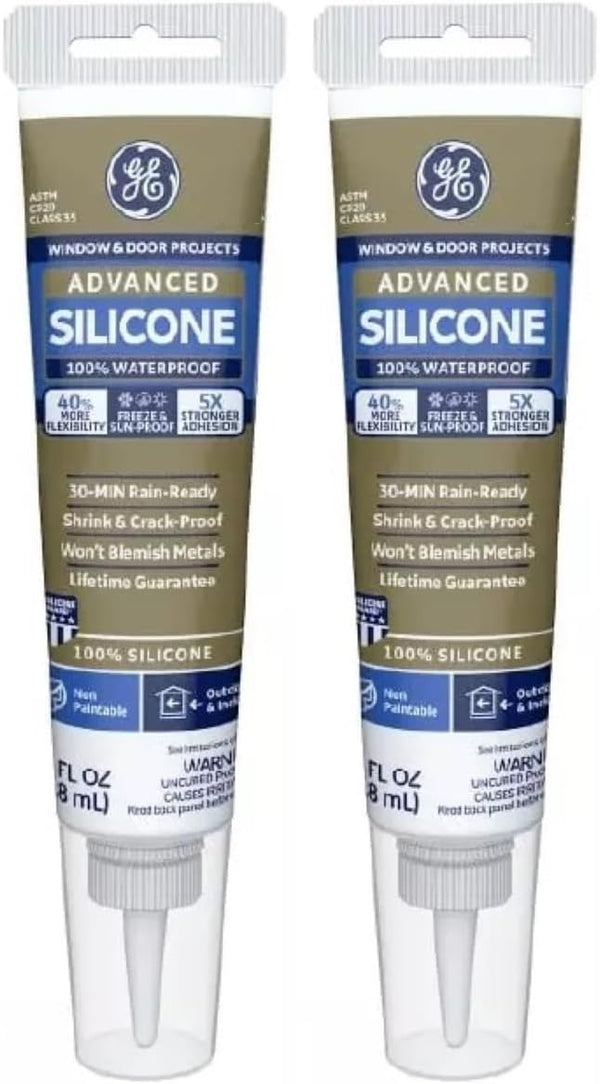 GE GE500 Silicone 2+ Window and Door Caulk 2.8 FL oz. Squeeze Clear (2-(Pack)) (1) by GE Momentive Performance Materials