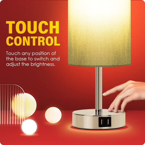 3 Dimmable Bulb Yarra-Decor Bedside Lamp with USB Port - Touch Control Table Lamp for Bedroom Way Nightstand Lamp