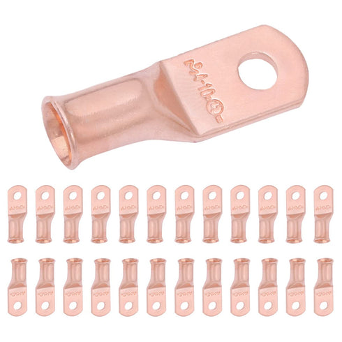 SELTERM 25pcs 4 AWG #10 Stud Battery Lugs - Heavy Duty Copper Wire Lugs, Battery Cable Ends, UL Bare Copper Eyelets