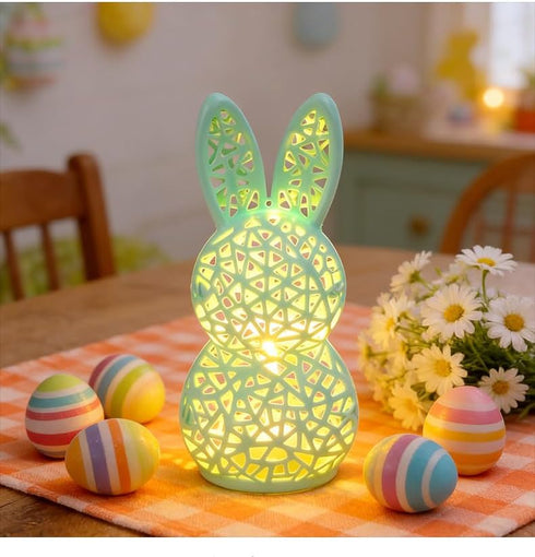 Generic 3D Easter Hollow Rabbit Lamp Bunny Lighted Figurine Print Hollow Out Bunny Lamp Light up Easter Rabbit Statues