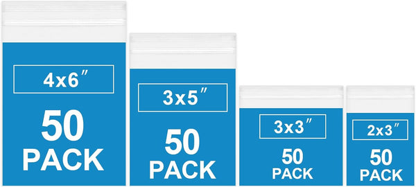 200 Pack Small Plastic Bags for Jewelry, Mini Baggies in 4 Assorted Sizes, Clear Poly Zipper Lock Bags