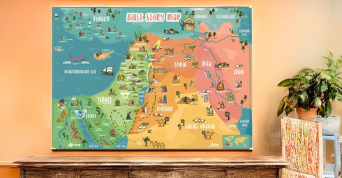 Bible Story Map Poster (Laminated) – 18" x 24" Educational Christian Learning Tool for Classrooms and Homeschool