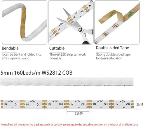 160LEDs/m 6.5FT WS2812B WS2812 Strip,5mm Backlight,DC5V LED Width Individually Addressable Dream Color Flexible Smart