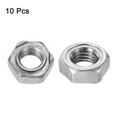 uxcell 10Pcs Hex Weld Nuts, M10x1.5mm Carbon Steel Hex Nuts for DIY Home Repair, Silver