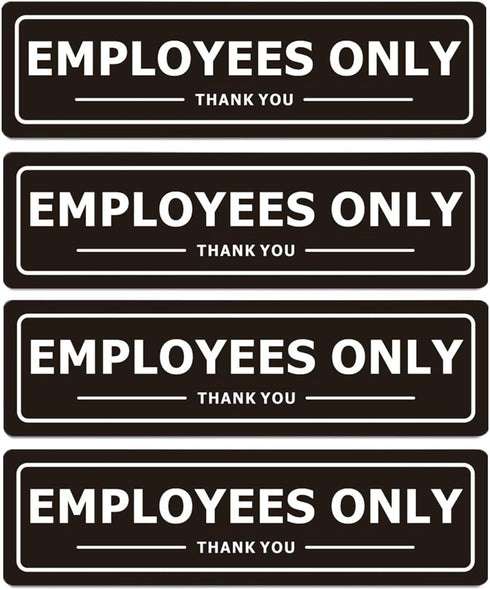 Employees Only Sign for Office Business Door, Aluminum Metal Black White Signs for Store, Pack of 4