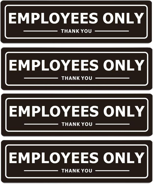 Employees Only Sign for Office Business Door, Aluminum Metal Black White Signs for Store, Pack of 4