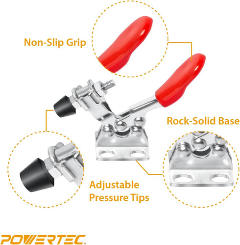 POWERTEC 4PK Toggle Clamp, 60 lbs Capacity, 201 Quick Release Horizontal Clamps for Woodworking Jigs