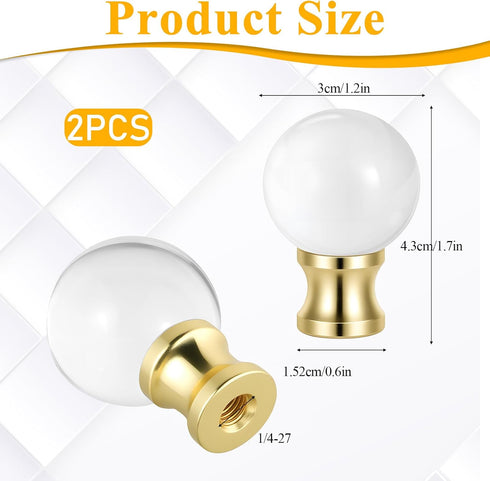 Hadnves 2 1/4-27 PCS Crystal Lamp Finial Screw Topper with Polished Metal Base Knob Clear Decorative Top Accessories