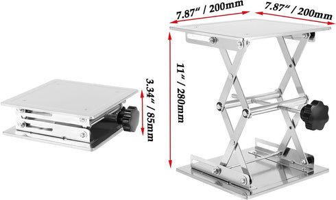 JOIKIT 2 PCS 8 x 8 Inch Stainless Steel Lab Jack Scissor Stand, Expandable Height Range from 85mm to 280mm