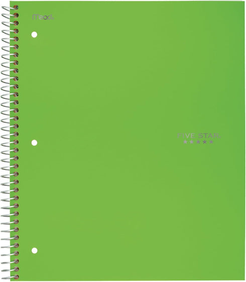 Five Star Spiral Notebooks, 3 Subject, Wide Ruled, 150 Sheets, 10-1/2" x 8", Gray, Lime, Teal, 3 Pack