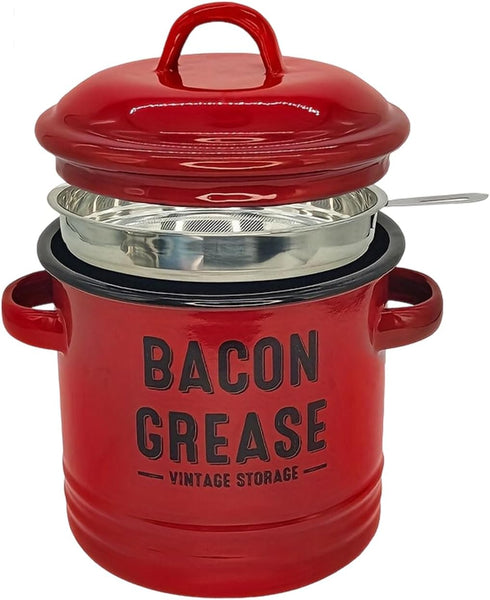 Generic Double Handle Bacon Grease Container with Strainer & Spoon, Dishwasher Safe Kitchen Gadget, Can for Collecting