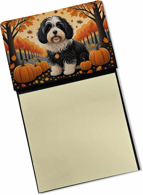 Caroline's Treasures Havanese Fall Sticky Note Holder, Refillable Dispenser for Self-Sticky Note Pads, Blank Desk