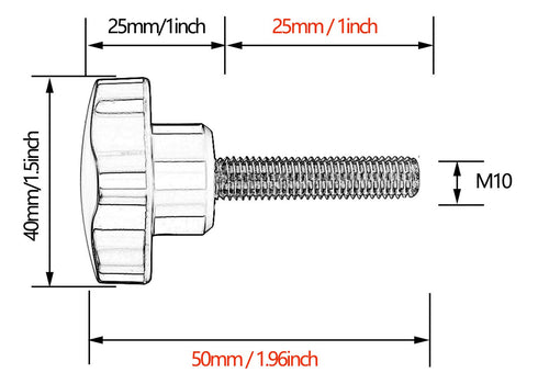 M10 x 25mm Star Shape Screw Knobs - 5-Star Stud Tightening Screw Grip Handheld for Machine Tool, Pack of 5