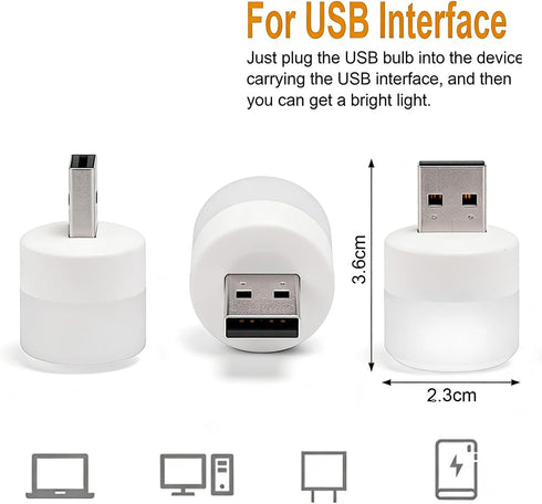 Linwnil Set 4,USB Bulb, Light(4 of Lights by Night, Mini LED Plug-in, Warm White, Compact, Ideal for Bedroom, Bathroom