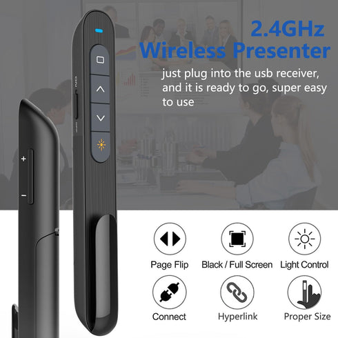 USB/Type-C 2 in 1 Presentation Clicker for Powerpoint, Wireless Presenter Remote Pointer, Hyperlink Volume Control for