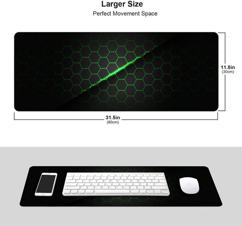 Abstract Green and Black Cool Futuristic Mouse Pad Gaming XL Large Mousepad Desk Mat Long Extended Big Keyboard Pads Table Accessories for Gaming and Office Pc Laptop Computer 31.5 X 11.8 Inch by Echoserein