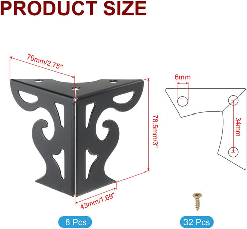3 Inch Set 8 PATIKIL Hollow Out Furniture Legs, of Modern Metal Triangle Couch Feet Replacement Sofa Legs for Cabinet