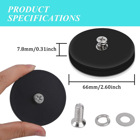 6 Packs Rubber Coated Neodymium Magnet Mounting Magnets, 60LBS, Black, M6 Threaded with Bolts Nuts