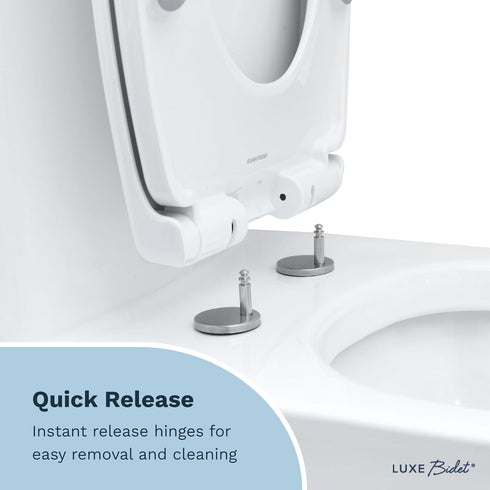 TS1008E LUXE Elongated Comfort Fit Toilet Seat with Slow Close, Quick Release Hinges, and Non-Slip Bumpers (White)