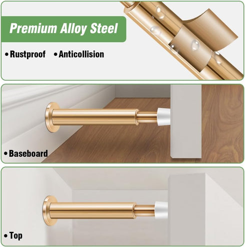 KOLAKO Wall Mount Door Stoppers, 4.4 Inch Spring Loaded Door Stops Bumper with White Rubber Tip