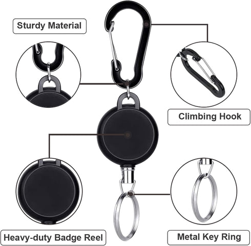 Retractable Keychain 2 Pack Heavy Duty Key Fob Badge Reel Holder with Multitool Carabiner Clip for ID Holders