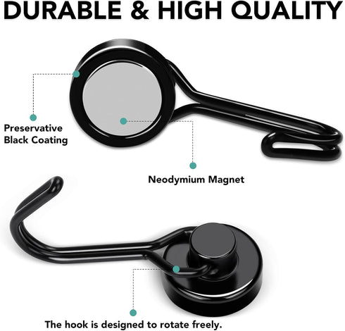 MIKEDE 40LBS Black Magnetic Hooks, Heavy Duty Swivel Swing Hooks for Fridge, Kitchen, Cruise Cabins - 28 Pack