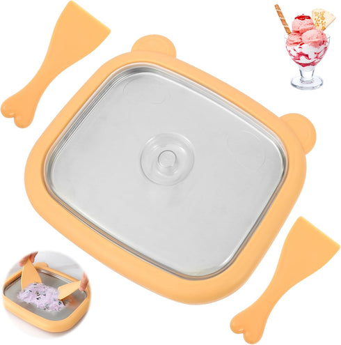 Hevtsde 2 Frozen Rolled Maker Portable Stainless Steel Instant Pan Roll Maker with Spatula and Lid for Homemade Gelato