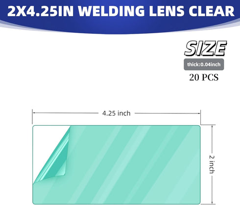WZKO 20Pcs 2" 4.25" 2x4 1/4 of x Universal Welding Helmet Hood Replacement Clear Lens Cover optical grade Premium