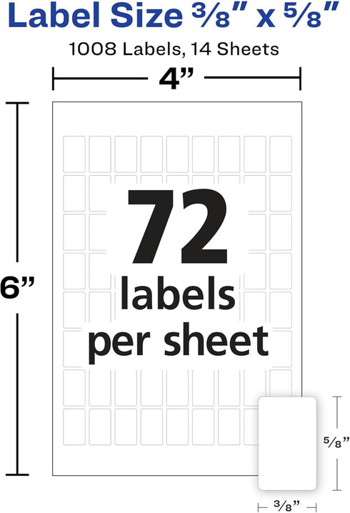 Avery Multi-Use Removable Labels, White, 3/8" x 5/8", 1,008 Blank Labels Total (5414)