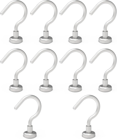 Magnetic Hooks, 23.5LBS Heavy Duty Neodymium Rare Earth Magnet Hooks for Fridge, Keys, BBQ, Pack of 10, Silver