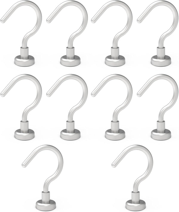 Magnetic Hooks, 23.5LBS Heavy Duty Neodymium Rare Earth Magnet Hooks for Fridge, Keys, BBQ, Pack of 10, Silver
