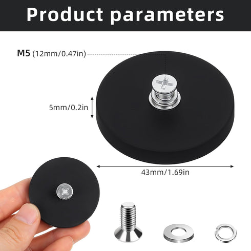 10Pcs 30LBS M5 10 Pack,1.69 Inch Rubber Coated Anti-Scratch Mounting Magnets, Neodymium Magnet Base with Threaded