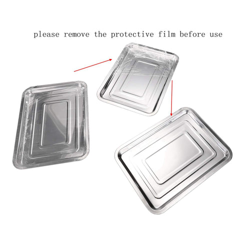 Stainless Steel Tray, 3 Pack 13 1/2" x 10" Dental Body Piercing Instrument Tool Flat Supplies