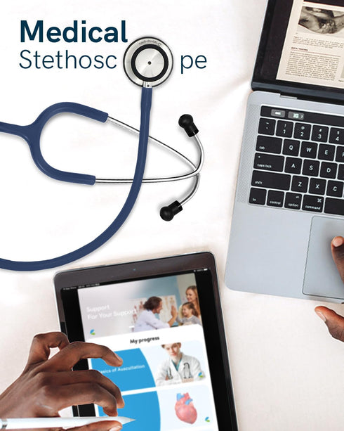 FriCARE Dual Head Stethoscope for Nurses, Medical Students, Navy Blue Tube, Stainless Steel Chestpiece