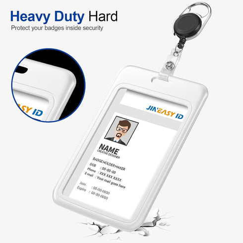 JINEASY 2 Pack White Hard Plastic ID Badge Holder, Vertical Lanyard ID Card Case