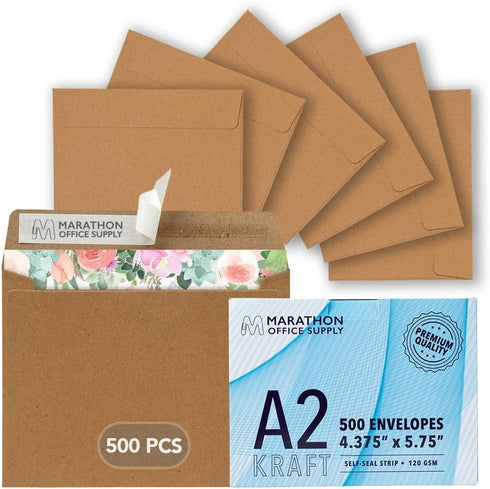 MOS A2 Invitation Envelopes, 4-3/8" X 5-3/4" Kraft Self Seal, 500 Count, Heavy Duty Gift Card Envelopes