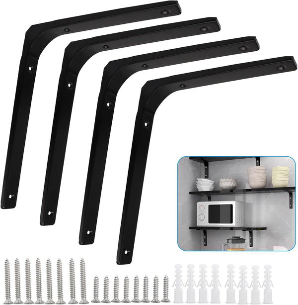 Moicstiy 4 Pcs 12 Inch L Brackets, Corner Braces with Screws for Shelves