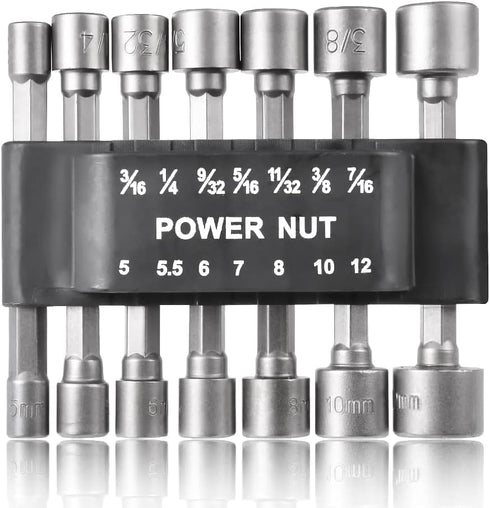 14Pcs Power Nut Driver Drill Bit Set, Chrome-Vanadium Steel, 1/4 inch Hex Shank, Quick Change Socket Wrench Tool