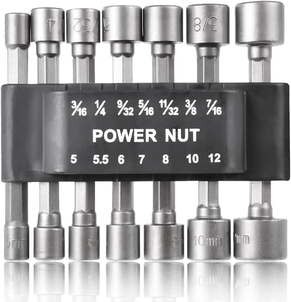 14Pcs Power Nut Driver Drill Bit Set, Chrome-Vanadium Steel, 1/4 inch Hex Shank, Quick Change Socket Wrench Tool