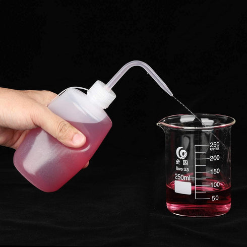 Hyber&Cara 3Pcs Safety Wash Bottle 250ml Plastic Squeeze Bottle with Cap, 1Pc Silicone Funnel for Lab, Plant Watering,