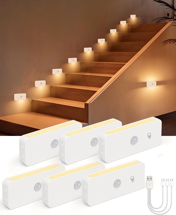 Yiliaw Motion Sensor Night Lights Indoor - Rechargeable Stick-On Stair Lights with