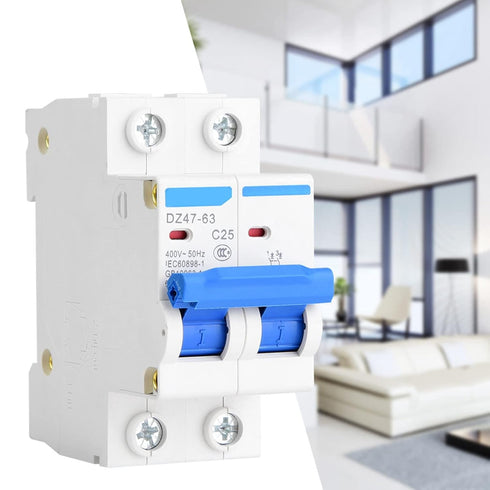 YWBL-WH Miniature Circuit Breaker DZ47-63, 2P 400V AC, Leakage Air Switch 25A 40A 50A 63A (25A)