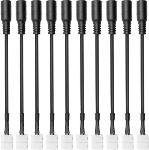 LightingWill 10pcs/Pack Strip to DC Female Plug Solderless Snap Down 2Pin Conductor LED Strip Connector