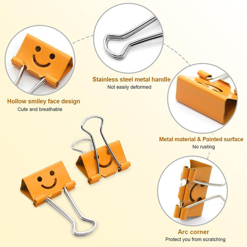 Coideal 48 Pcs Smiling Face Binder Clips, Medium 1 Inch Smiley Metal Paper Clips Assorted Color