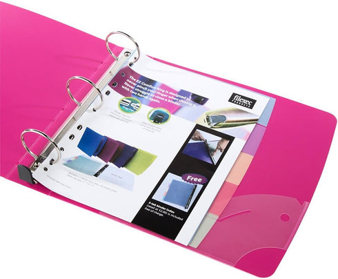 Filexec Ez Comfort 3 Ring Binder, 2 Inch Capacity, 5 Tabbed Dividers, Opaque, Letter Size, Pack of 4, Blue, Hot Pink,