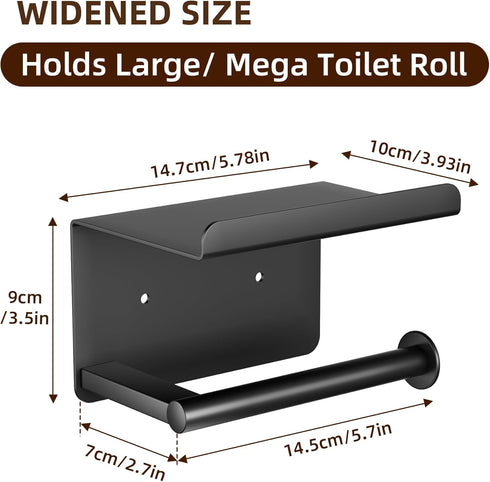 Wall Mounted Toilet Paper Holder with Phone Shelf, Adhesive Toilet Paper Roll Holder, Rustproof Bathroom Tissue Roll