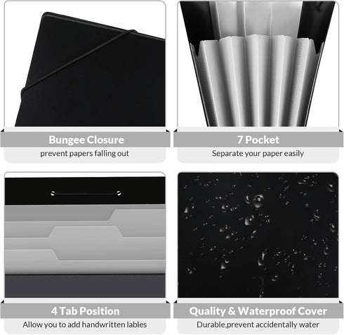SKYDUE Document Organizer Folio, 5 Pocket Expanding File Folder, Portable Paper Organizer for School Office Supplies