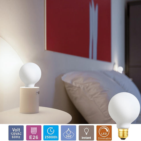 LVYE G25 LED Light Bulb, E26 Base, 6W Dimmable Edison Globe Bulb, 600LM, 4000K Daylight, Outside Frosted Glass, 4 Pack